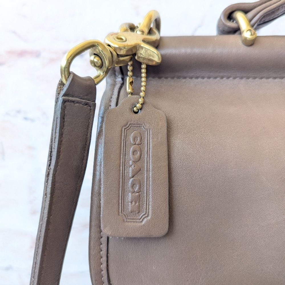 Coach Taupe Leather Top Handle Crossbody Bag with Gold Hardware - Picture 4 of 15